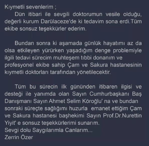 Zerrin Özer'den ilk açıklama geldi